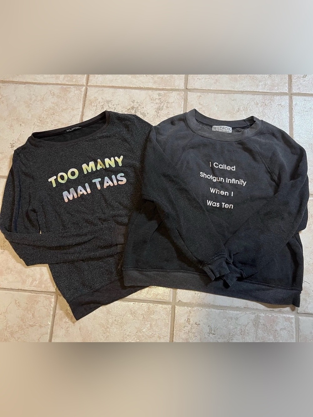 Lot Of 2 Wildfox Crewneck Pullover Gray Sweatshirts Funny Size XS